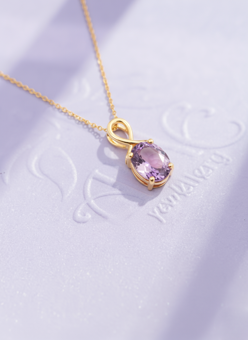 Mặt dây chuyền Vàng Oval-cut Amethyst Pendant Necklace in 18K Yellow Gold by AME Jewellery