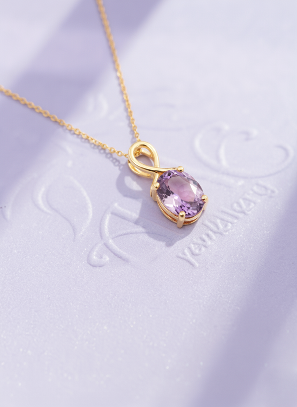 Mặt dây chuyền Vàng Oval-cut Amethyst Pendant Necklace in 18K Yellow Gold by AME Jewellery