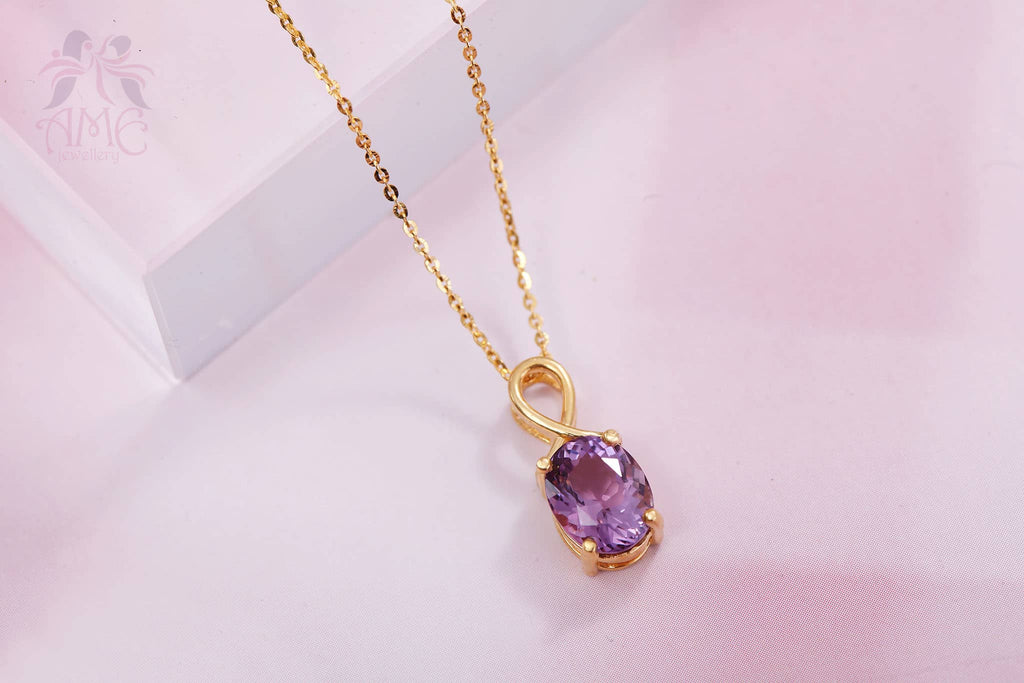 Mặt dây chuyền Vàng Oval-cut Amethyst Pendant Necklace in 18K Yellow Gold by AME Jewellery