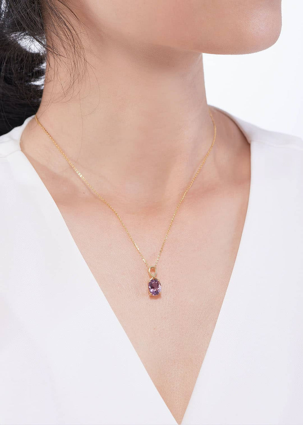 Mặt dây chuyền Vàng Oval-cut Amethyst Pendant Necklace in 18K Yellow Gold by AME Jewellery