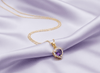 Mặt dây chuyền Vàng Đá quý thiên nhiên Amethyst Halo Heart Pendant in 14K Yellow Gold by AME Jewellery