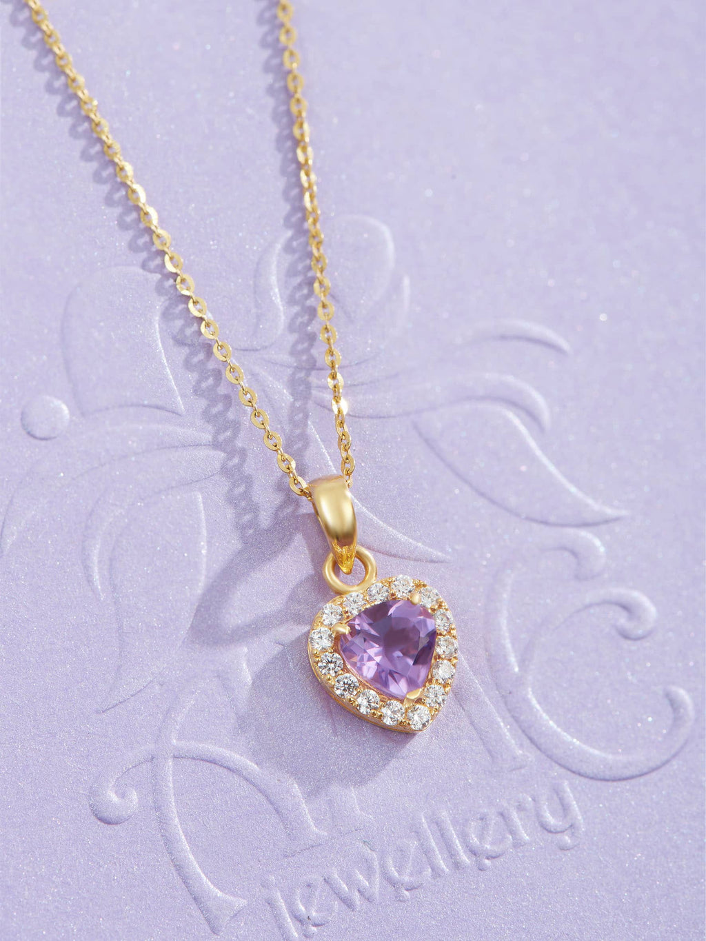 Mặt dây chuyền Vàng Đá quý thiên nhiên Amethyst Halo Heart Pendant in 14K Yellow Gold by AME Jewellery