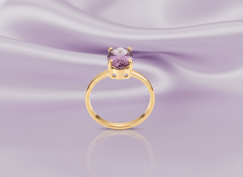 Nhẫn nữ Vàng 14K Đá quý thiên nhiên oval Amethyst Ring in 14K Yellow Gold by by AME Jewellery