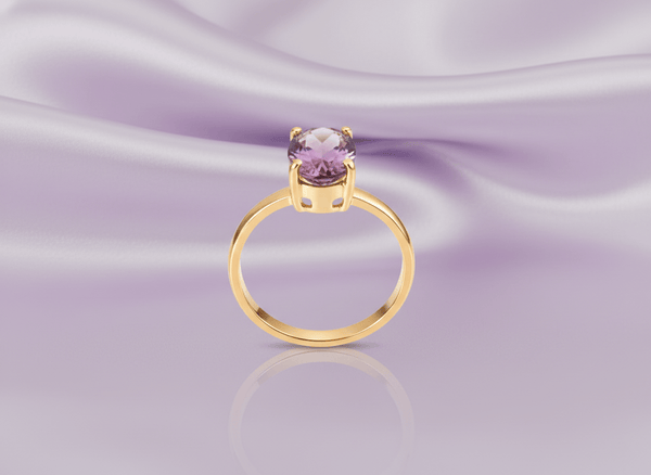 Nhẫn nữ Vàng 14K Đá quý thiên nhiên oval Amethyst Ring in 14K Yellow Gold by by AME Jewellery