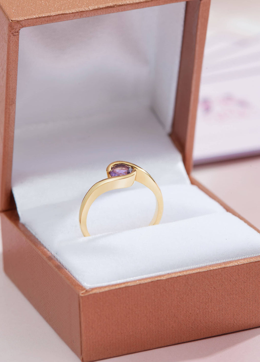 Nhẫn nữ Vàng Đá quý tự nhiên Amethyst Semi Bezel Solitaire Ring in 14K Yellow Gold by AME Jewellery