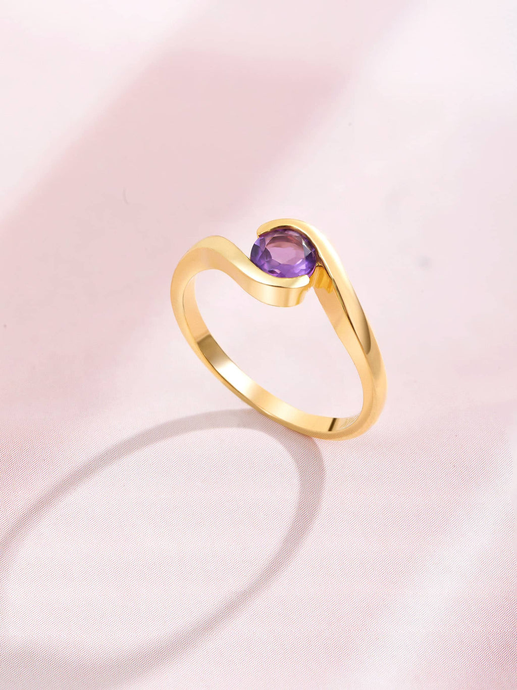 Nhẫn nữ Vàng Đá quý tự nhiên Amethyst Semi Bezel Solitaire Ring in 14K Yellow Gold by AME Jewellery