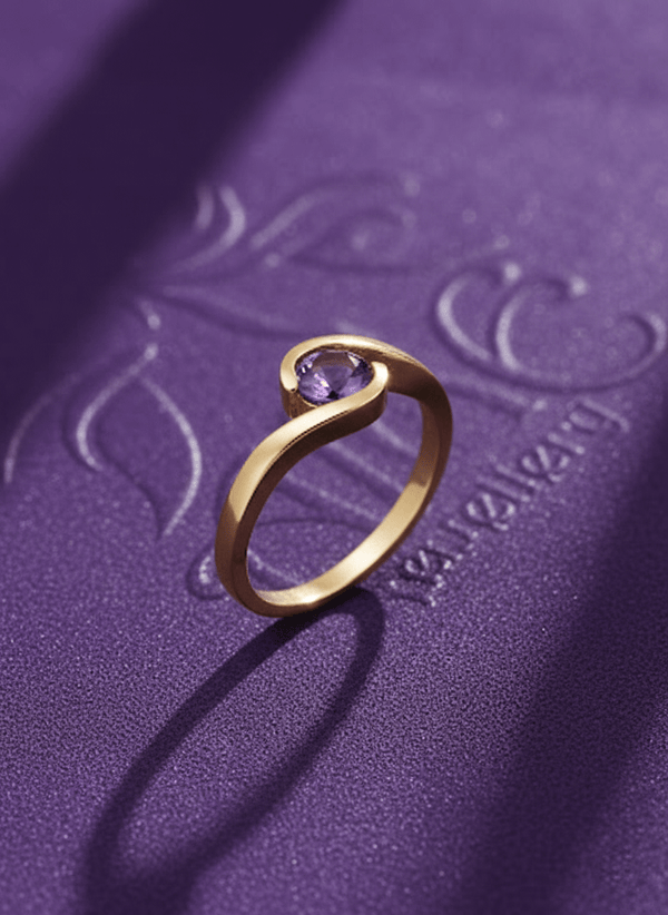 Nhẫn nữ Vàng Đá quý tự nhiên Amethyst Semi Bezel Solitaire Ring in 14K Yellow Gold by AME Jewellery