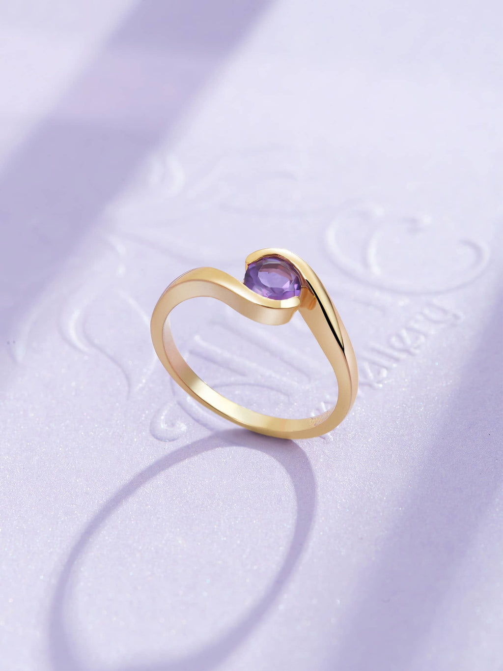 Nhẫn nữ Vàng Đá quý tự nhiên Amethyst Semi Bezel Solitaire Ring in 14K Yellow Gold by AME Jewellery