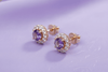 Bông tai Vàng Đá quý tự nhiên Amethyst Halo Earrings in 14K Yellow Gold by AME Jewellery
