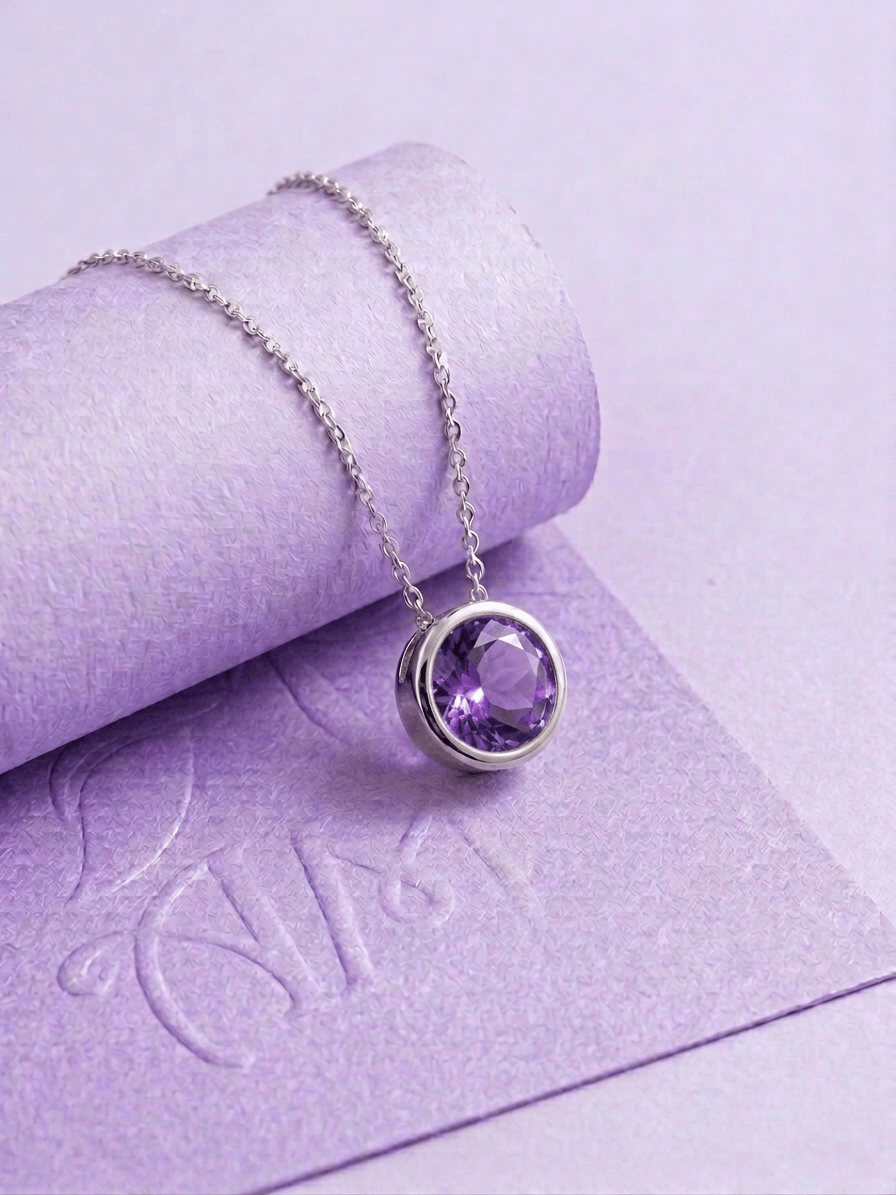 Natural Amethyst Solitaire Chain Necklace in Sterling Silver - AME Jewellery
