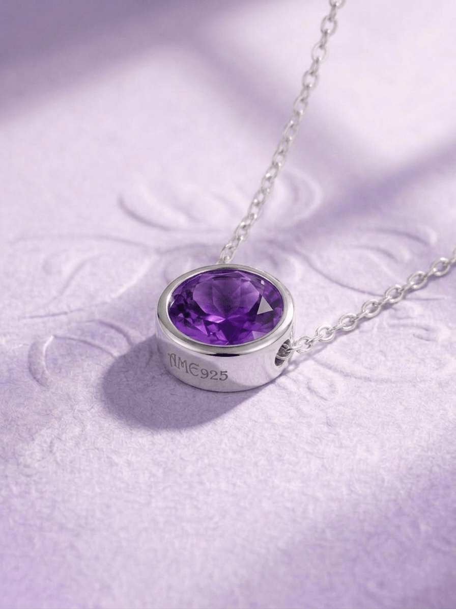 Collier chaîne solitaire en améthyste de 7 mm en argent sterling - AME Jewellery