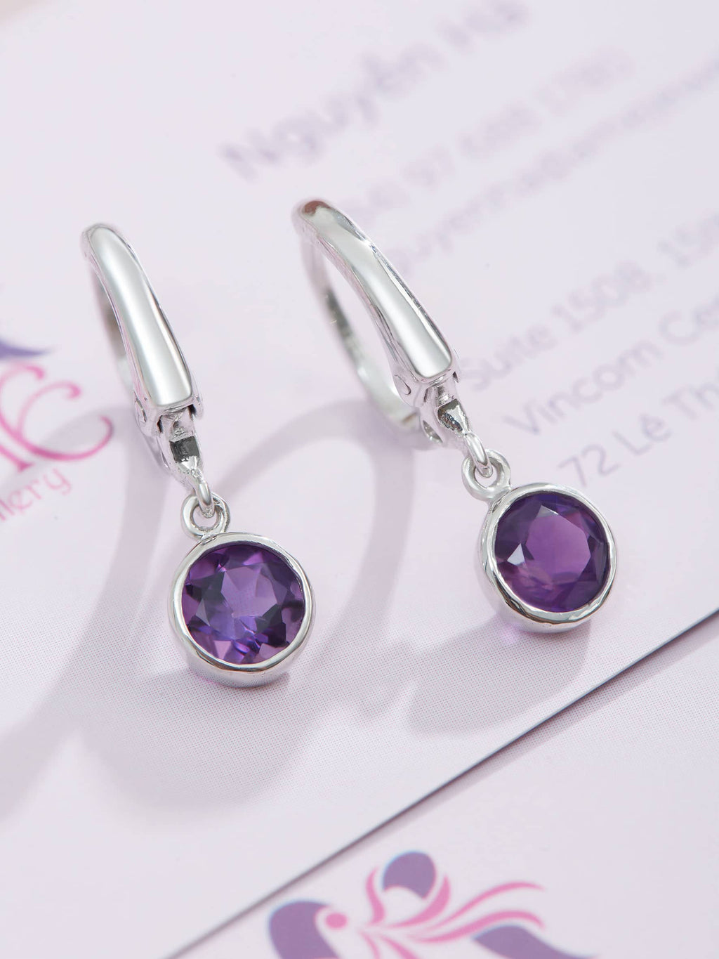 Bông tai Đá quý thiên nhiên Amethyst Hinged Earrings in Sterling Silver by AME Jewellery