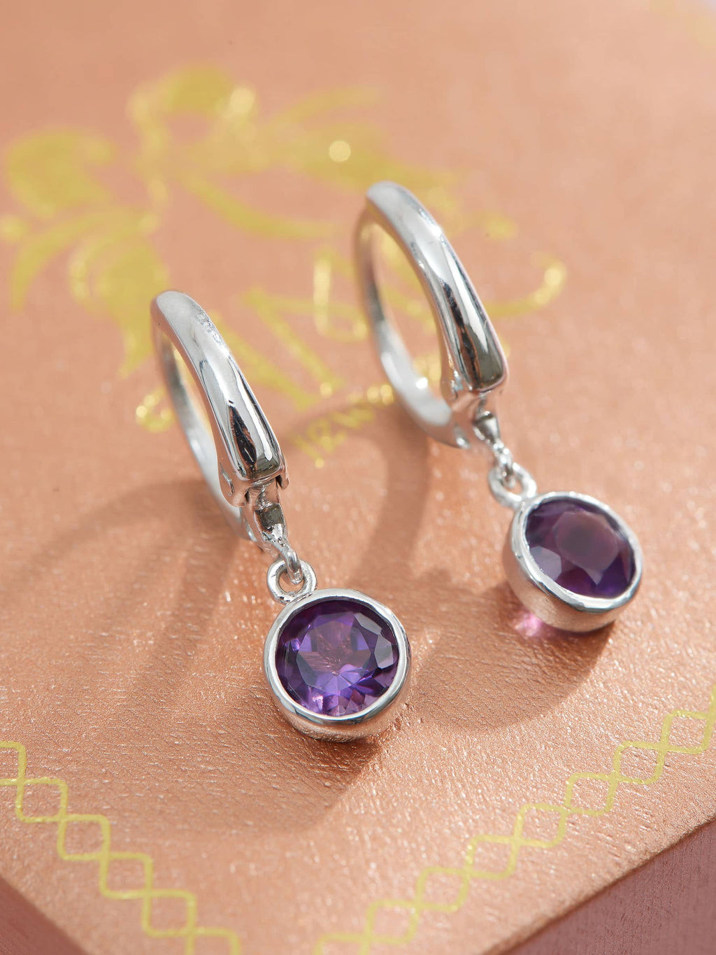 Bông tai Đá quý thiên nhiên Amethyst Hinged Earrings in Sterling Silver by AME Jewellery