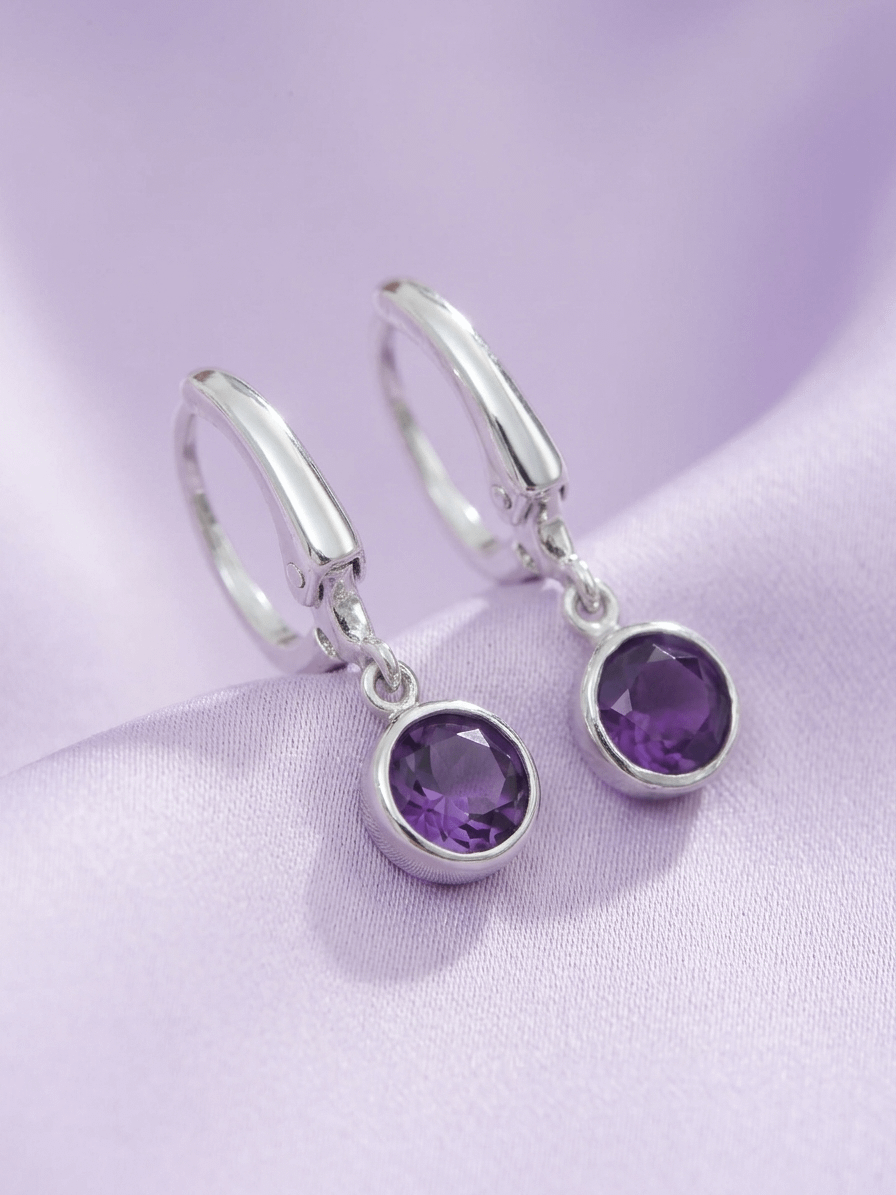 Natural Amethyst Hinged Earrings in Sterling Silver by AME Jewellery.