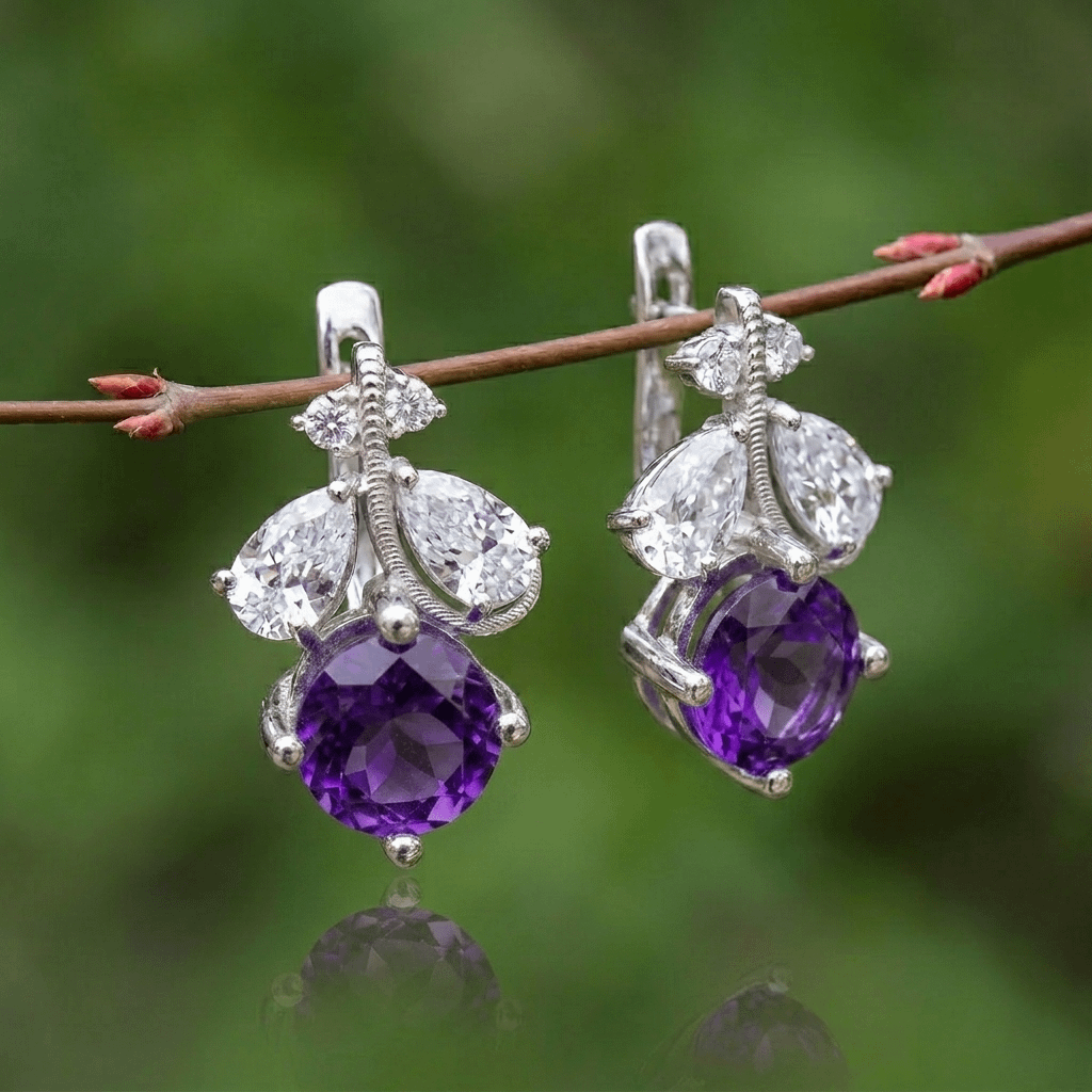 Boucles d'oreilles à feuilles en améthystes de en argent sterling - AME Jewellery
