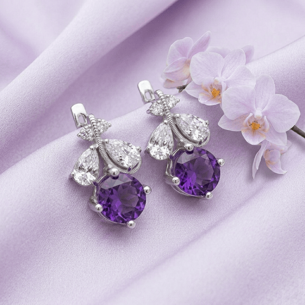 Bông tai đá quý tự nhiên Amethyst Leaf Earrings in Sterling Silver by AME Jewellery