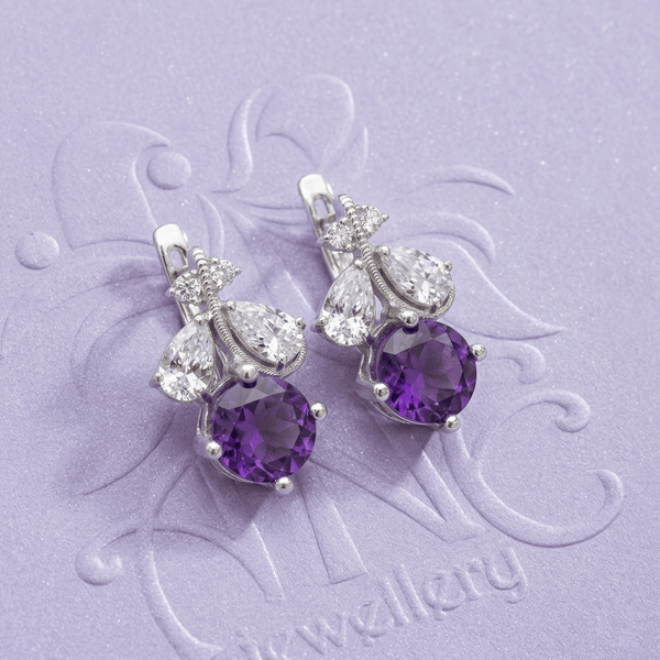 Bông tai đá quý tự nhiên Amethyst Leaf Earrings in Sterling Silver by AME Jewellery