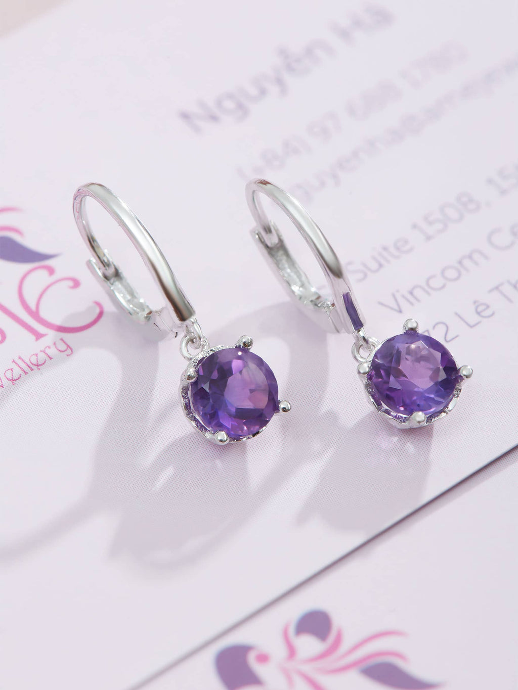 Bông tai Đá quý tự nhiên Amethyst Hinged Silver Earrings by AME Jewellery