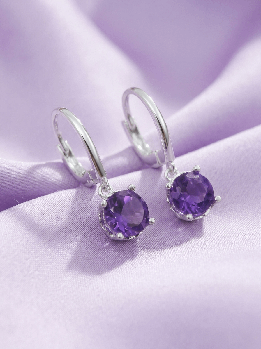 Natural Amethyst Hinged Earrings in Sterling Silver by AME Jewellery.