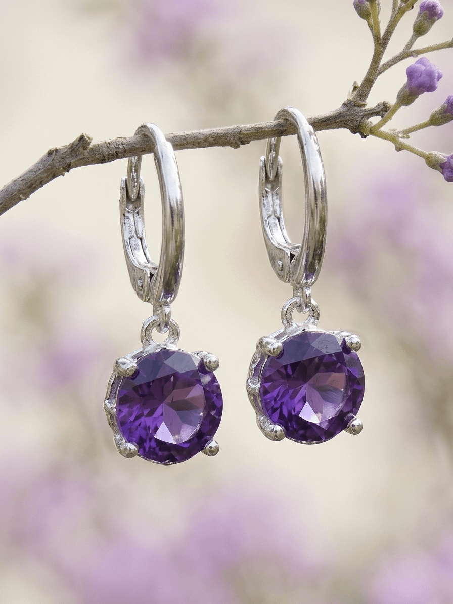 Natural Amethyst Hinged Earrings in Sterling Silver by AME Jewellery.