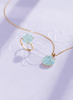 Trang sức Vàng 14K Đá quý tự nhiên Aquamarine Carved Rose Flower Jewelry Set in 14-karat Yellow Gold by AME Jewellery