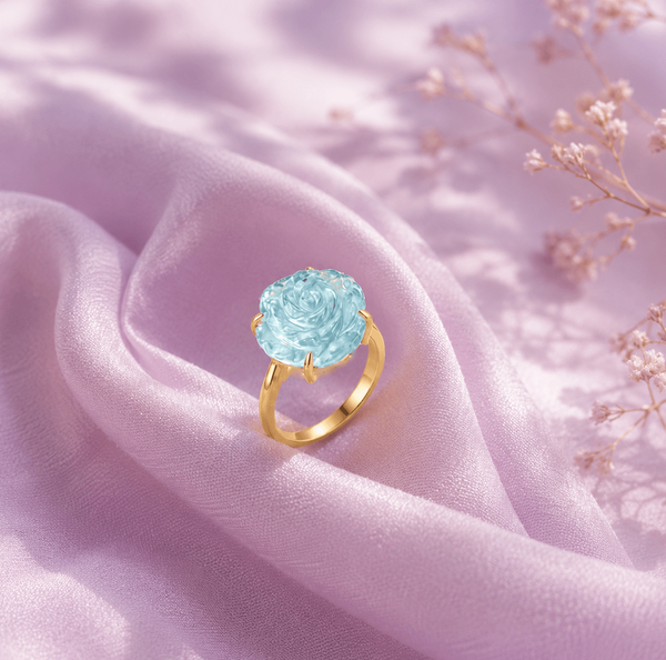 Bague Or jaune 14K avec aigue-marine rose-sculptée - AME Jewellery