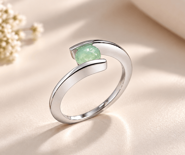 5mm Natural round cabochon Jadeite (翡翠 Fěicuì) Ring in sterling silver by AME Jewellery. 