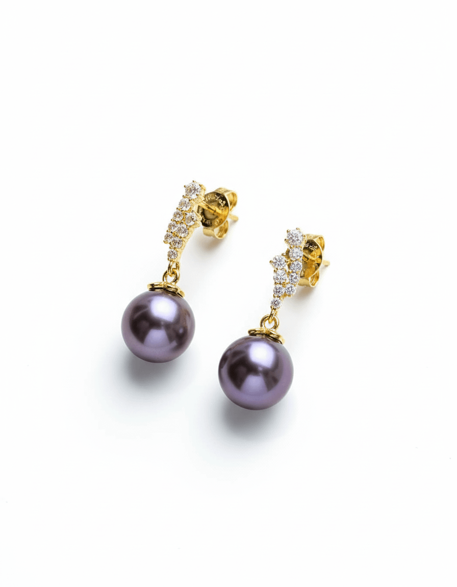 Bông tai Vàng Ngọc trai nuôi nước ngọt Aubergine Freshwater Cultured Pearl Gold Earrings by AME Jewellery
