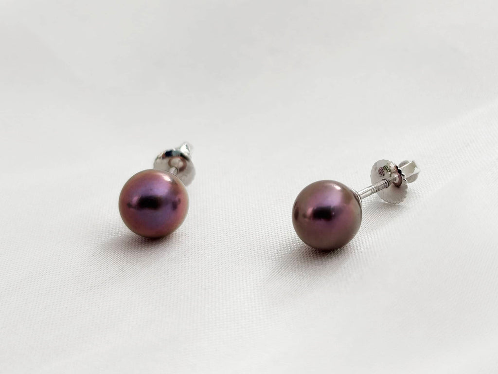 Bông tai Ngọc trai Aubergine Freshwater Cultured Pearl Earrings in 14K White Gold by AME Jewellery