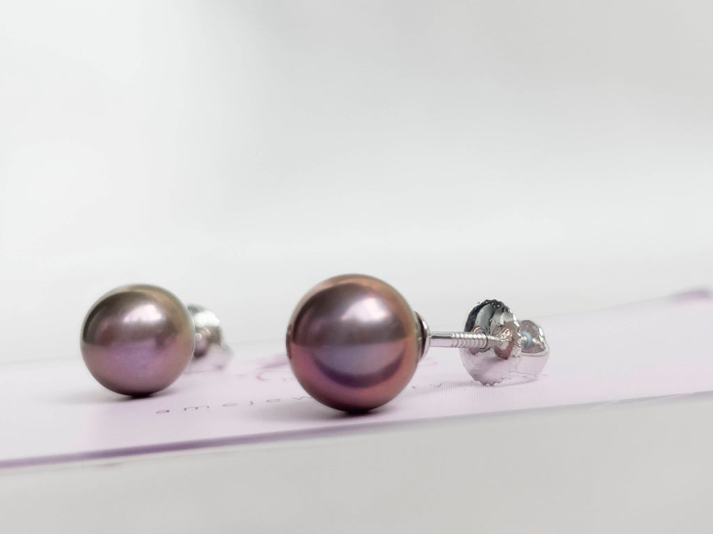 Bông tai Ngọc trai Aubergine Freshwater Cultured Pearl Earrings in 14K White Gold by AME Jewellery