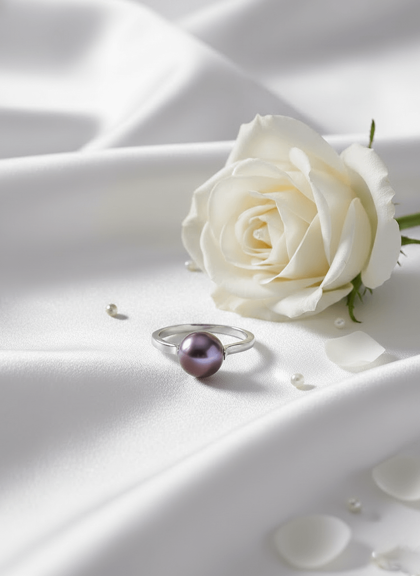 Nhẫn Vàng trắng Ngọc trai nuôi nước ngọt Aubergine Freshwater Pearl Ring in 10K White Gold by AME Jewellery