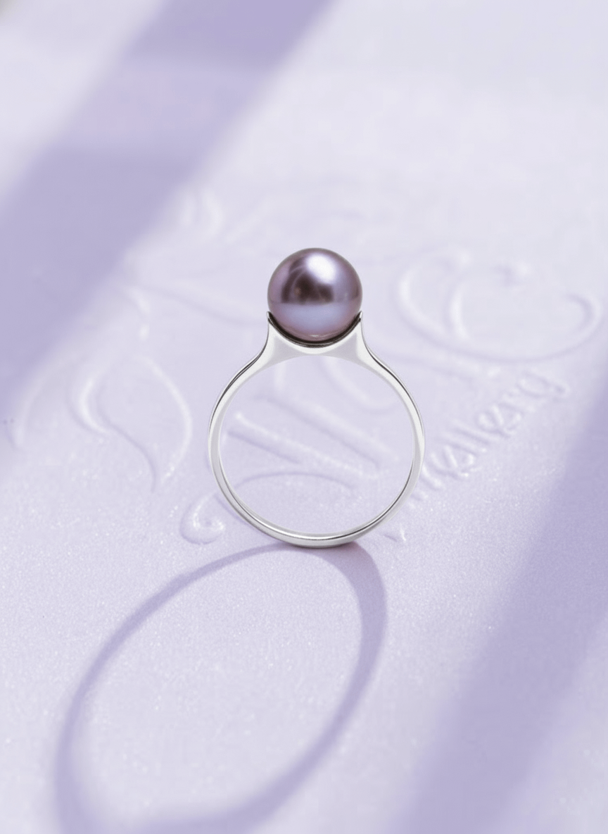 Nhẫn Vàng trắng Ngọc trai nuôi nước ngọt Aubergine Freshwater Pearl Ring in 10K White Gold by AME Jewellery