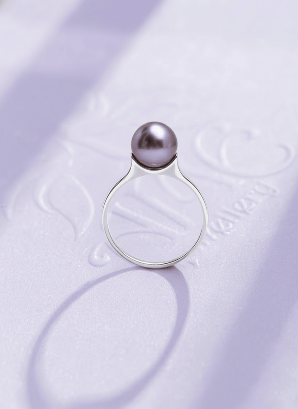 Nhẫn Vàng trắng Ngọc trai nuôi nước ngọt Aubergine Freshwater Pearl Ring in 10K White Gold by AME Jewellery