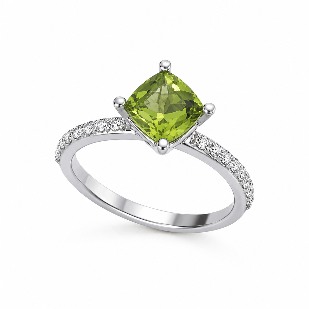 Bague en argent sterling et péridot naturel taille coussin - AME Jewellery