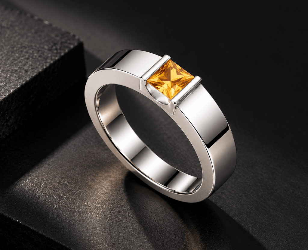 Bague homme en argent sterling avec citrine carrée - AME Jewellery