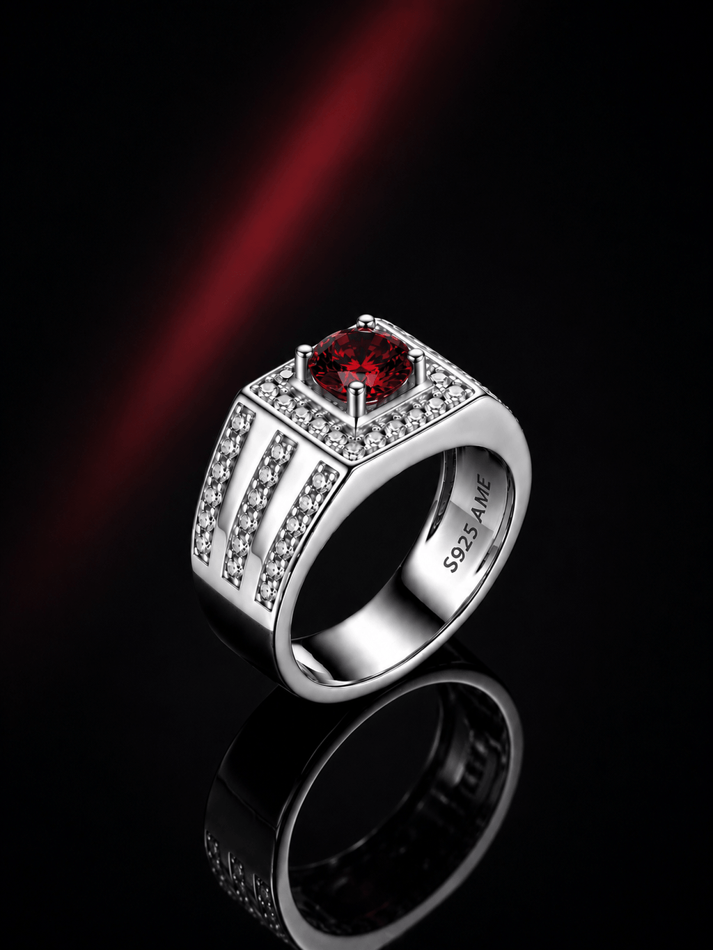 Bague pour homme en argent sterling et grenat rouge - AME Jewellery