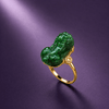 Bague Pixiu (貔貅) en Jadeite Birmane avec Pièce Porte-Bonheur en Or Jaune 14K - AME Jewellery