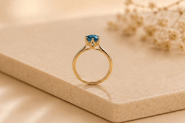 Bague torsadée en topaze bleue de Londres naturelle en or jaune 14K - AME Jewellery.