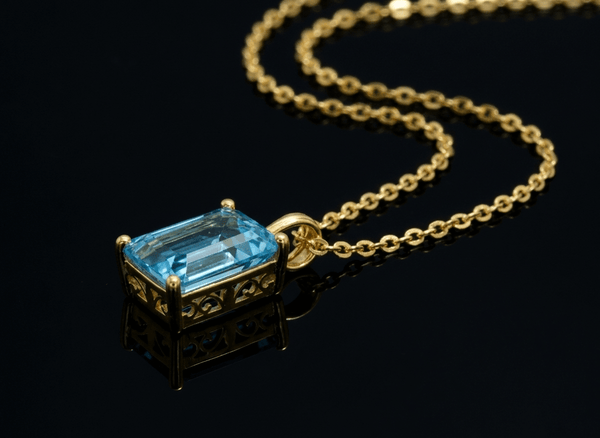 Mặt dây Vàng Đá quý tự nhiên Baguette Blue Topaz Pendant 14K Yellow Gold by AME Jewellery