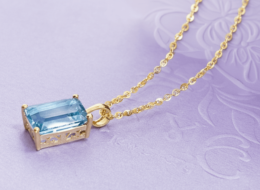 Mặt dây Vàng Đá quý tự nhiên Baguette Blue Topaz Pendant 14K Yellow Gold by AME Jewellery