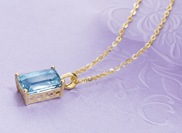 Mặt dây Vàng Đá quý tự nhiên Baguette Blue Topaz Pendant 14K Yellow Gold by AME Jewellery