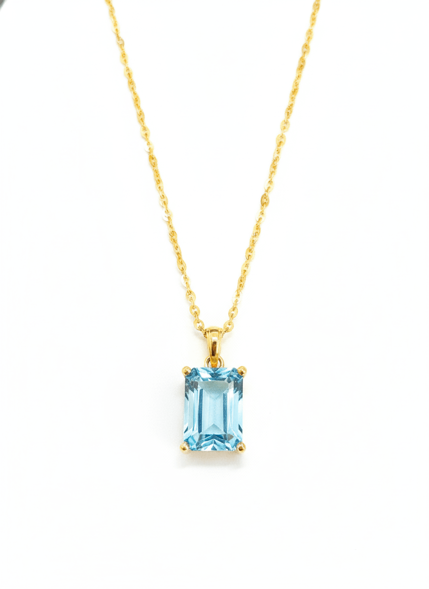 Mặt dây Vàng Đá quý tự nhiên Baguette Blue Topaz Pendant 14K Yellow Gold by AME Jewellery