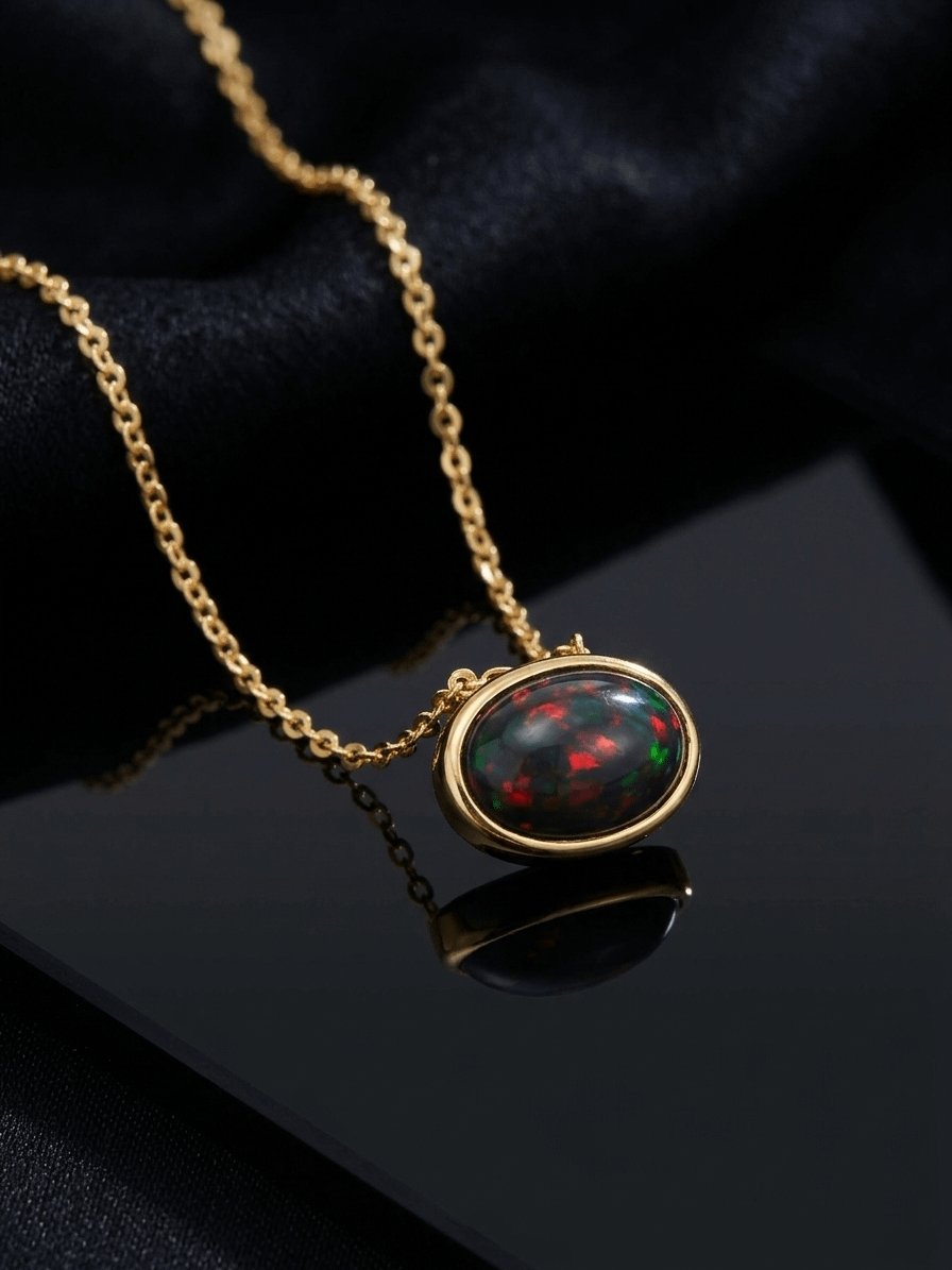 Natural Black Opal Bezel Pendant in 14K Yellow Gold - AME Jewellery