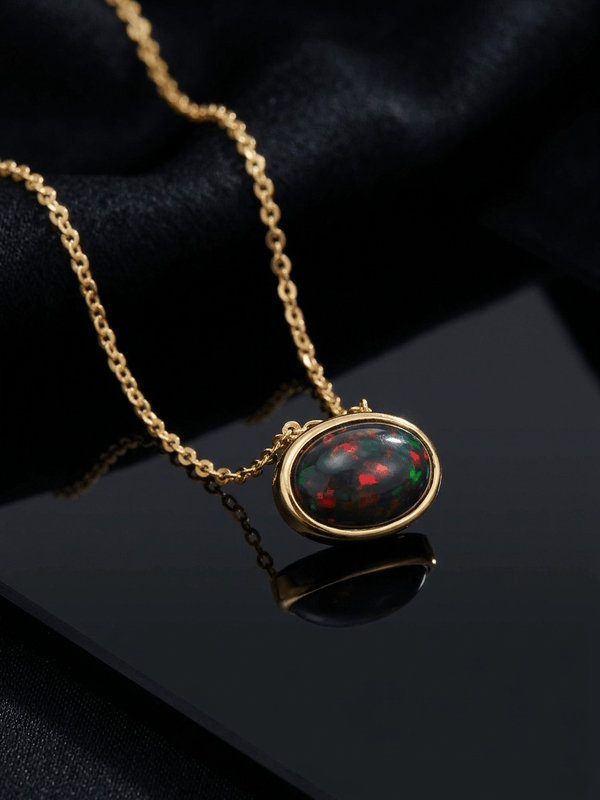 Natural Black Opal Bezel Pendant in 14K Yellow Gold - AME Jewellery