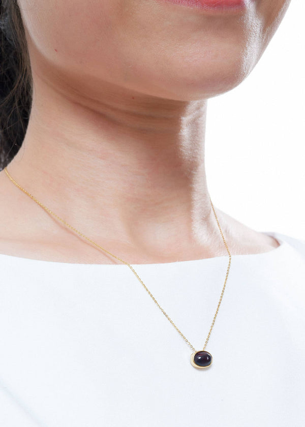 Mặt dây chuyền Vàng Đá quý tự nhiên Black Opal Bezel Pendant Necklace in 14K Yellow Gold | AME Jewellery