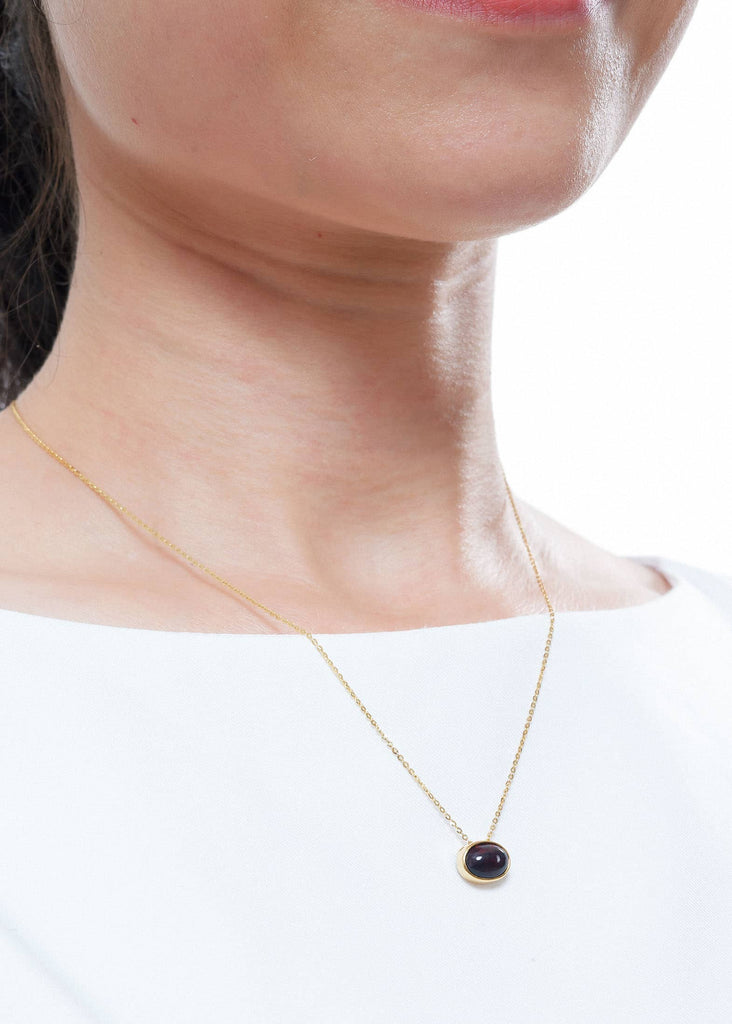 Mặt dây chuyền Vàng Đá quý tự nhiên Black Opal Bezel Pendant Necklace in 14K Yellow Gold by AME Jewellery
