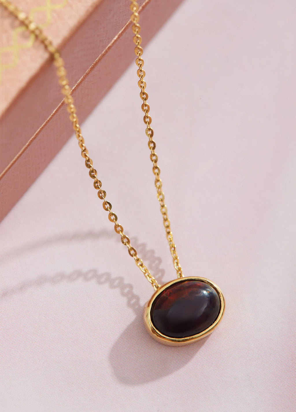 Mặt dây chuyền Vàng Đá quý tự nhiên Black Opal Bezel Pendant Necklace in 14K Yellow Gold by AME Jewellery