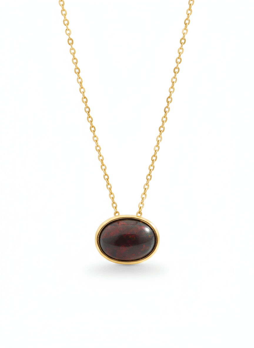 Mặt dây chuyền Vàng Đá quý tự nhiên Black Opal Bezel Pendant Necklace in 14K Yellow Gold by AME Jewellery