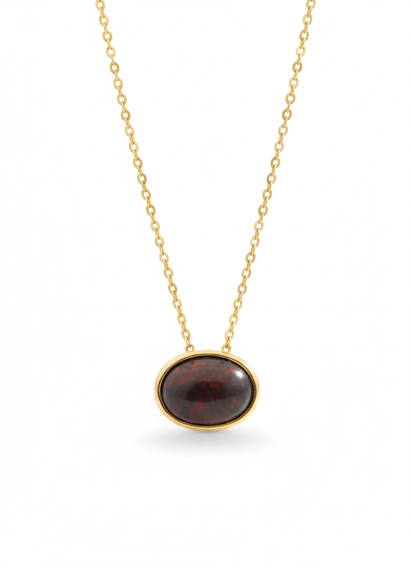 Mặt dây chuyền Vàng Đá quý tự nhiên Black Opal Bezel Pendant Necklace in 14K Yellow Gold by AME Jewellery