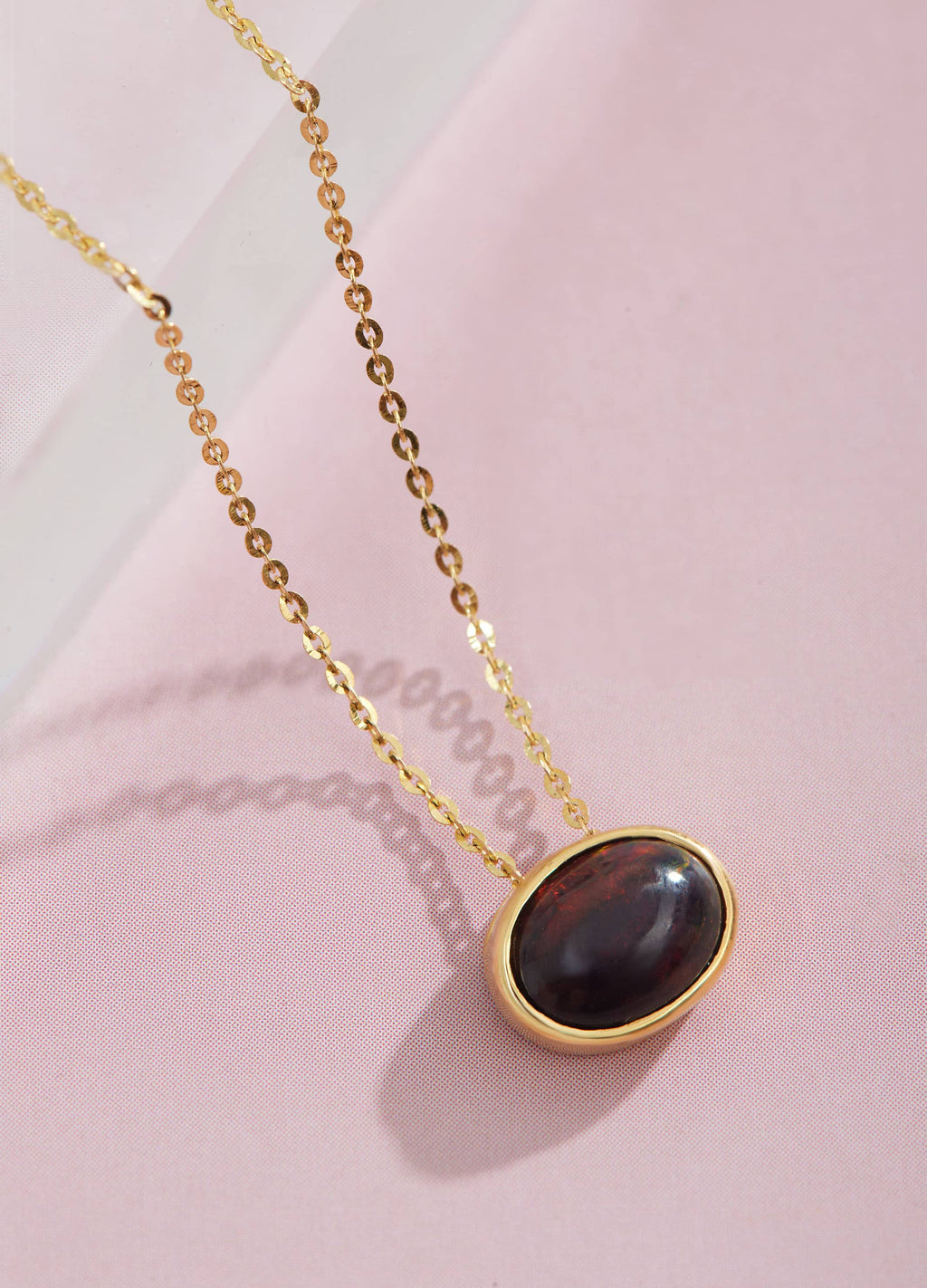 Mặt dây chuyền Vàng Đá quý tự nhiên Black Opal Bezel Pendant Necklace in 14K Yellow Gold by AME Jewellery